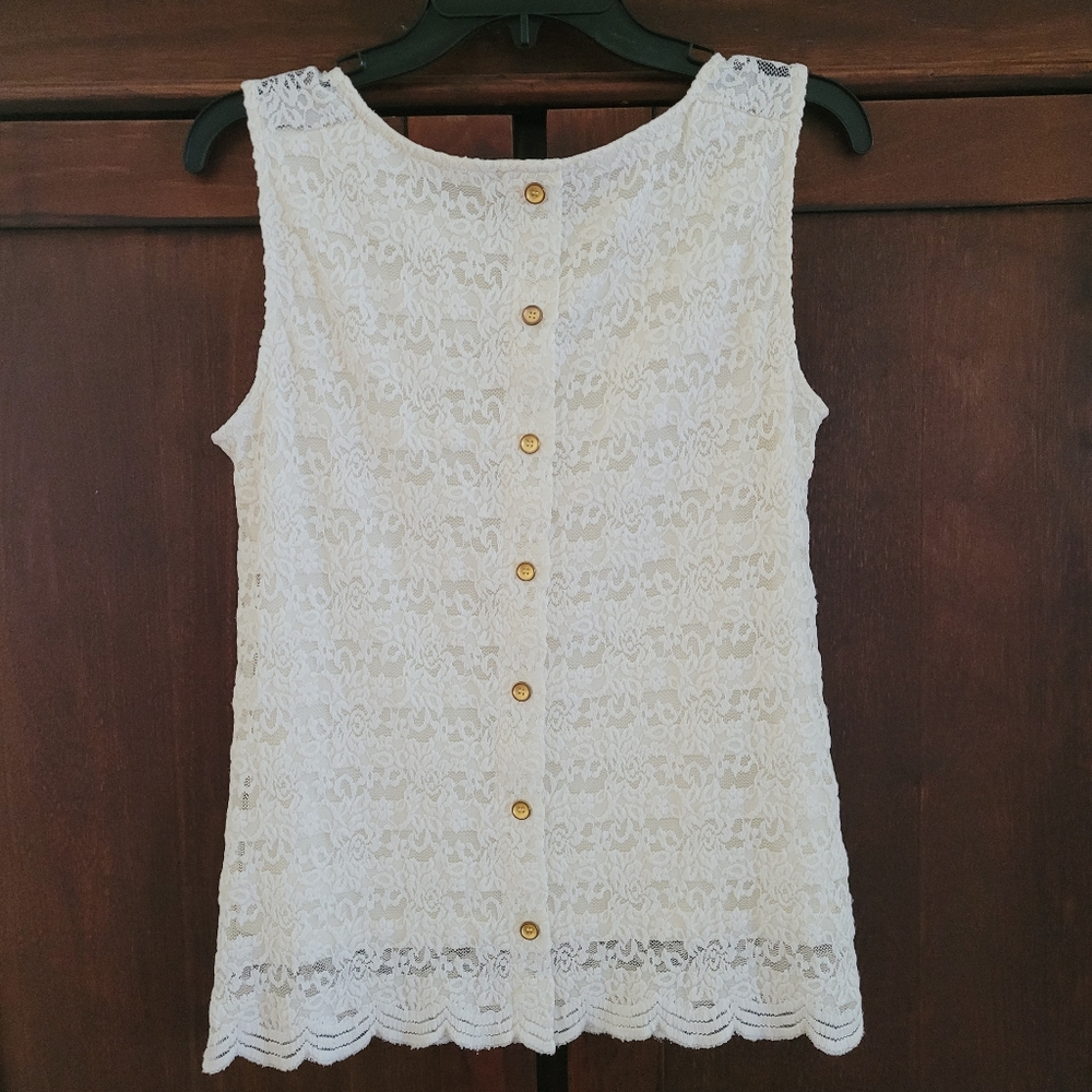Lace Button Back Tank - Picture 2 of 5